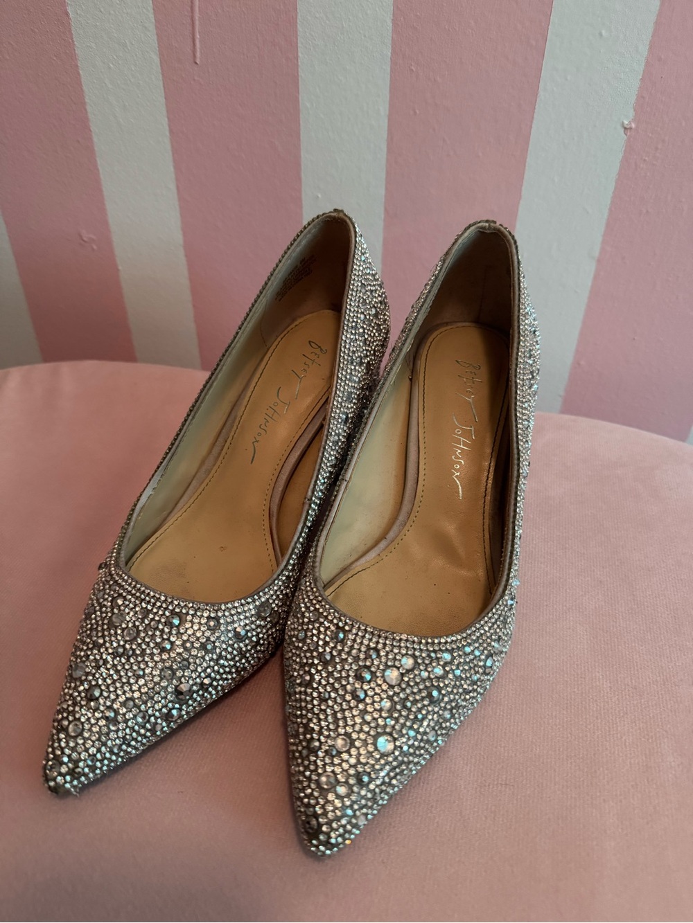 Betsey Johnson Silver Crystal Pointed Toe Flats